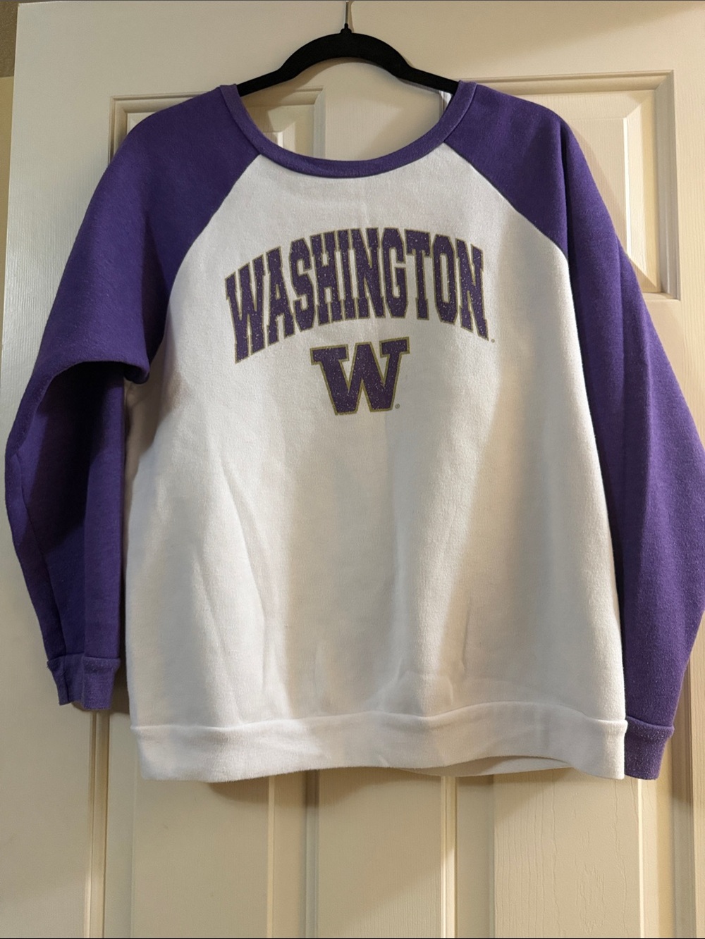 Washington Classic Raglan Crewneck Sweatshirt in White and Purple